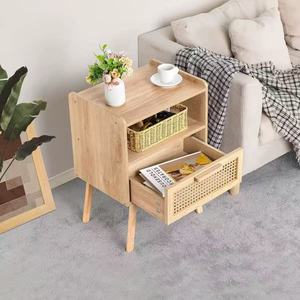 Modern Boho Nightstand Side <strong>Table</strong> Open Shelf Drawer Wood Legs Eco-Friendly Bedroom End <strong>Table</strong> for Small Spaces Dorm Living Room - Product Image 3