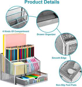 Accessoires de bureau, organiseurs de papeterie de bureau, caddie en maille à 4 compartiments avec tiroir - Product Image 3