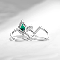 Bagues de mariage en argent sterling 925 en forme de V, ensemble de bagues de fiançailles en forme de cerf-volant avec émeraude verte de laboratoire et zircon cubique