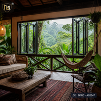 Fenêtre pliante JUNYAO Factory Rainforest Lodge 5+20A+5 Low-E résistante aux ouragans NFRC CE OEM pour villa en pleine jungle