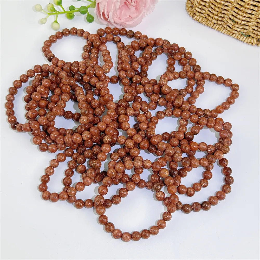 Wholesale crystal jewelry 8mm beads polished Gemstone healing golden sandstone bracelet for human meditation gift