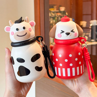 Botol Termos Anak Motif Hewan Lucu Anti Bocor, Bahan Stainless Steel 316 Dinding Ganda Vacuum Insulated dengan Sedotan
