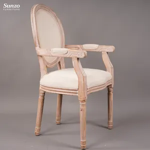 Silla Louis de comedor con reposabrazos, muebles de madera maciza de lujo, reproducción de muebles para banquetes de bodas y fiestas para Hotel