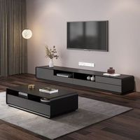 Ensemble meuble TV et table basse en bois massif, meuble TV moderne de luxe tout-en-un à poser au sol pour salon