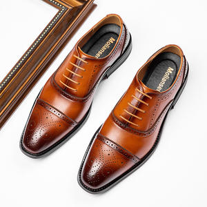 Chaussures Oxford pour hommes en cuir véritable, motif brogue sculpté, élégantes et respirantes, pour occasions professionnelles, formelles et de mariage - Product Image 1