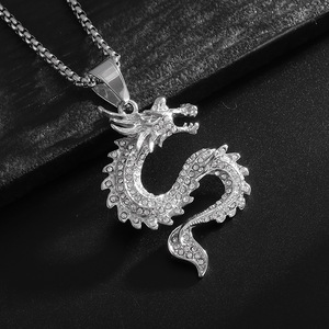 Collar con colgante de dragón, acero inoxidable, con engaste pavé, unisex, regalo, joyería - Product Image 2