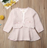 Trois options de couleurs  Ensemble de vêtements pour enfants à deux pièces le plus vendu, style tweed, robe à manches longues pour bébé