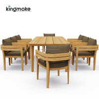 Meubles de patio modernes en teck massif, ensemble table et chaises de salle à manger d'extérieur avec coussins imperméables pour hôtel, villa et cour