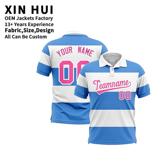 Polos personnalisés à sublimation intégrale, polos d'équipe à séchage rapide en maille rayée avec votre nom, votre numéro et votre logo pour hommes et femmes - Product Image 1