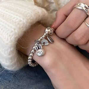 S925 Sterling <b>Silver</b> Charm Bracelet Women's Cartoon Rabbit <b>Bead</b> Animal Zodiac Everyday Wear Jewelry - Product Image 1