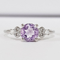 Bague pour femme en argent sterling 925 avec quartz lavande violet clair de forme ronde