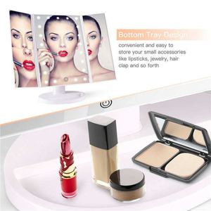 Miroir de maquillage à grossissement 3x/2x avec miroir de vanité pliable à trois volets avec lumière, miroir cosmétique de bureau à rotation de 180 degrés - Product Image 2