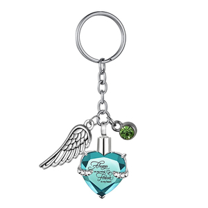 Heart with Birthstone and Angel Wing Pendant Memorial Key Chain Cremation Urn for <strong>Ashes</strong> <strong>Keepsake</strong> Key <strong>Ring</strong> Jewelry to Men Women - Product Image 6