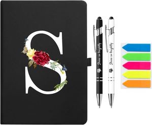 Premium <b>A5</b> Hardcover Executive <b>Notebook</b> and Pen Set Journal <b>Notebook</b> Supplies Letter a Floral Design Black - Product Image 6