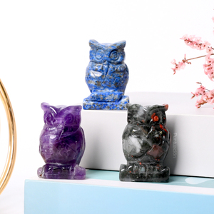 高品質 手作り ヒーリングクリスタル 動物工芸品 フローライト フクロウ装飾 - Product Image 4