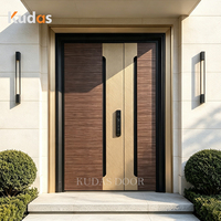 Puerta de Entrada Asimétrica de Doble Hoja de Aluminio Fundido de Lujo, Puerta Principal de Seguridad Exterior de Metal Texturizado de Dos Tonos para Villa