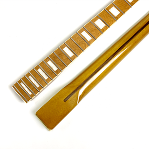 Mástil de guitarra TL de arce tostado de 22 trastes, 9.5 y 12 pulgadas, con incrustaciones de bloques blancos perlados y ribete blanco - Product Image 4