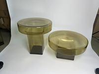Table basse en verre rond bordeaux, ensemble de 2 pièces, diamètre 450*480mm, diamètre 540*H300mm, table d'appoint en verre soufflé jaune 21'' 18''