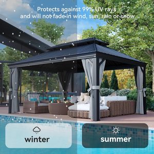 Gazebo à toit rigide <span class=keywords><strong>permanent</strong></span> en aluminium avec double toit en acier galvanisé pour patio, pelouse et jardin - Product Image 6