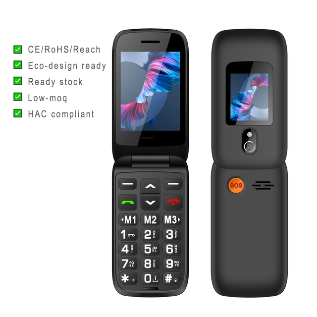 Easy to Use 4G Flip Feature Phone for Seniors Big Keypad SOS Type C Charging Dock Dual SIM Card Spanish Dual Screen FM Radio