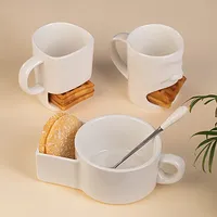 Meilleures ventes Tasse à café en céramique blanche unie avec logo personnalisé et porte-biscuits Créative pour le petit-déjeuner, le lait, le café et les biscuits