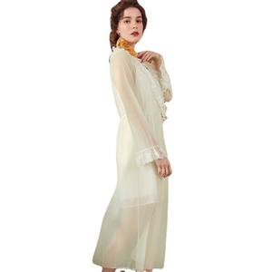 Nouvelle femme Style français <span class=keywords><strong>princesse</strong></span> chemise de nuit chemise de nuit Sexy Patchwork dentelle longue vêtements de nuit maison robe rayonne vêtements de détente - Product Image 5