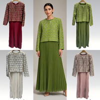 Ensemble Robe Vert Olive Modeste de Dubaï – Élégante Tenue Deux Pièces pour Femme avec Veste Perlée et Robe Plissée pour la Vente en Gros au Moyen-Orient