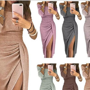 女性用セクシーピンクイブニングドレスハイスプリットセクシーパーティーマキシプロムブラックオフショルダープロムロングパーティードレス - Product Image 1