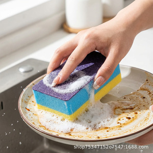 Éponge de nettoyage multifonctionnelle 3-en-1, tampon dégraissant rectangulaire pour cuisine avec éponge nano abrasive diamantée en coton de pâte de bois - Product Image 4