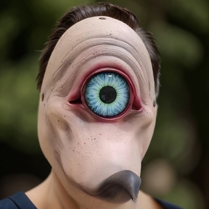 Masque intégral en latex de créature extraterrestre avec pupilles verticales, bec long, expression effrayante, masque de fête d'Halloween, design tendance - Product Image 4