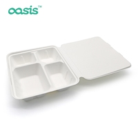 Boîte à lunch Oasis à 4 compartiments de 1200 ml en bagasse, biodégradable et résistante à l'eau et à l'huile, pour usage en restaurant, contenant alimentaire