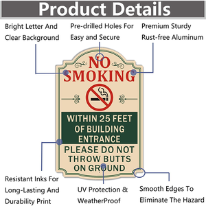 Interdiction <span class=keywords><strong>de</strong></span> fumer, panneau d'entrée du bâtiment <span class=keywords><strong>de</strong></span> 25 pieds - Aluminium, imperméable, antirouille, panneau au sol sans mégots <span class=keywords><strong>de</strong></span> cigarette pour les entreprises, les bureaux - Product Image 2