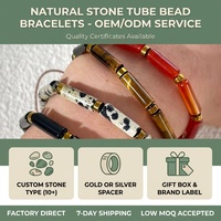 Bracelet extensible en perles tubulaires de pierres précieuses naturelles, avec disque d'hématite dorée, cornaline rouge, œil de tigre, jaspe dalmatien et obsidienne