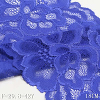 Tissu de dentelle élastique en Spandex bleu 18CM, robe en dentelle extensible en maille fleurie fantaisie