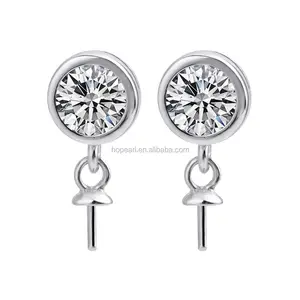 SSE234 Elegant Classic Round Zircon Earring Pearl Mounts 925 Sterling Silver Findings Fine Jewelry Making