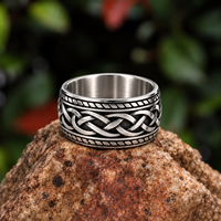 Bague Nœud Celtique pour Homme, Vintage, en Acier Inoxydable Argenté, Large Bande Entrelacée, Style Viking, Vente en Gros