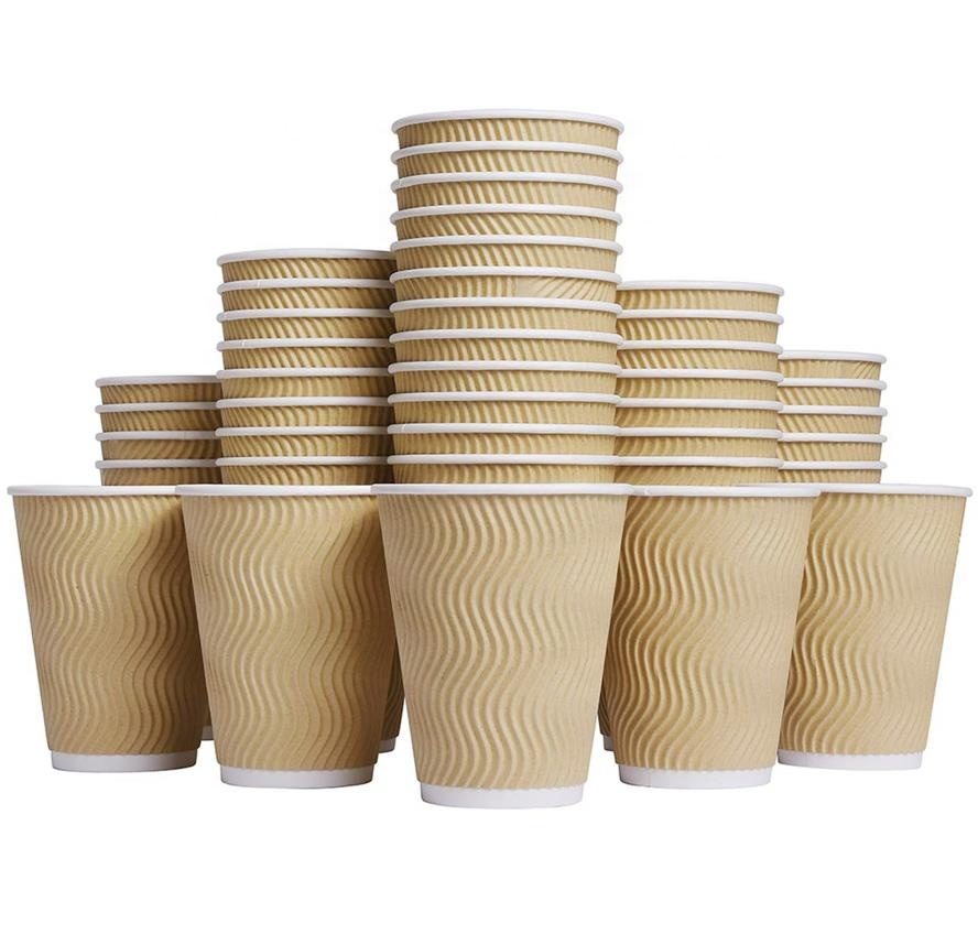 Custom Printed Disposable Corrugated Paper Cup Ripple Cup Coffee Milk Tea Beverage Takeaway Packaging Paper Cup