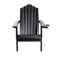 Chaise Adirondack pliable noire en HDPE, siège de salon d'extérieur, pour patio, bord de piscine, plage, balcon, meubles de jardin