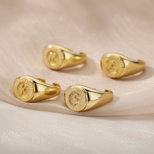 Go Party Fashion Engraving Initial Letter <strong>A</strong>-Z Signet Open <strong>Ring</strong> Copper Gold Plated Adjustable Knuckle <strong>Rings</strong> for Women Girls - Product Image 5