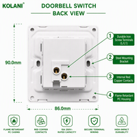 Interrupteur de sonnette Kolani British Standard 1G1W 90x86mm blanc mat, 1 gang 1 voie, 10AX 250V, panneau PC homologué Bell-marked
