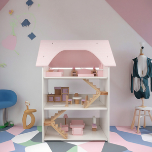 Casetta delle Bambole 3D in Legno Rosa, Giocattolo Educativo per Bambini, Casetta Fai-da-Te per Bambine con Design a Villa - Product Image 1