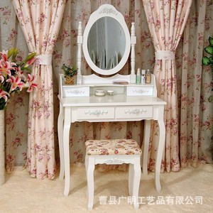 White Solid Wood <b>Dressing</b> <b>Table</b> <b>With</b> Mirror <b>Storage</b> Bedroom Vanity For Adults - Product Image 4