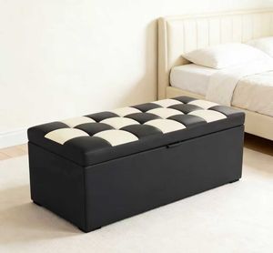 Banc de Rangement Rectangulaire Multifonctionnel en Cuir Noir et Blanc pour Chaussures, Chaise de Rangement, Tabouret de Rangement, Banc d'Appoint de Lit - Product Image 6