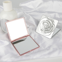 Miroir de Maquillage Portable Compact et Pliant Personnalisable, Mini Miroir de Poche Double Face Carré Rose Doré avec Motif Fleur