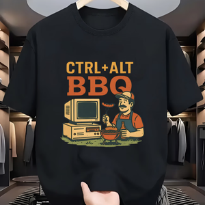 Divertente maglietta grafica da uomo CTRL ALT BBQ, maglietta a maniche corte con umorismo da programmatore, stile geek, top casual estivo - Product Image 1