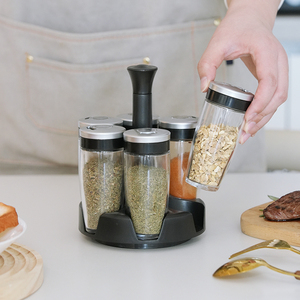 Nhà Bếp Xoay Xoay Giá Glass Gia Vị Jar Với Magnifier Nắp Gia Vị Container Lưu Trữ Chủ Set - Product Image 3