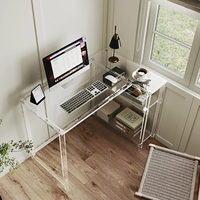 Bureau d'ordinateur en forme de L en acrylique transparent avec étagère de rangement réversible Conception de vision claire durable Coins arrondis lisses