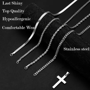 남성용 6pcs 패션 펜던트 목걸이 스테인레스 스틸 체인 목걸이 쥬얼리 세트 (4 체인 + 1 크로스 펜던트 + 1 바 펜던트) - Product Image 4