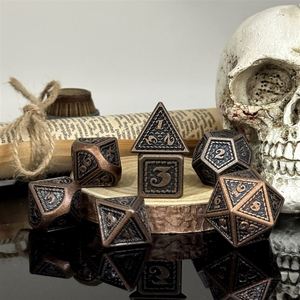 Wholesale Antique Brass Color Metal <b>Dice</b> Engraved Number Polyhedral Set for Board Game Gamer Gift - Product Image 2