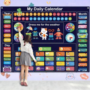 Calendario diario para niños, tablero de fieltro de 3,3 pies, suministros de aprendizaje preescolar, horario semanal para el aula, tiempo en el aula, centro de educación en el hogar - Product Image 1